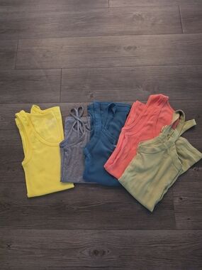 Mixed Ribbed Tank Top Lot - Yellow, Gray, Teal, Coral, Sage
